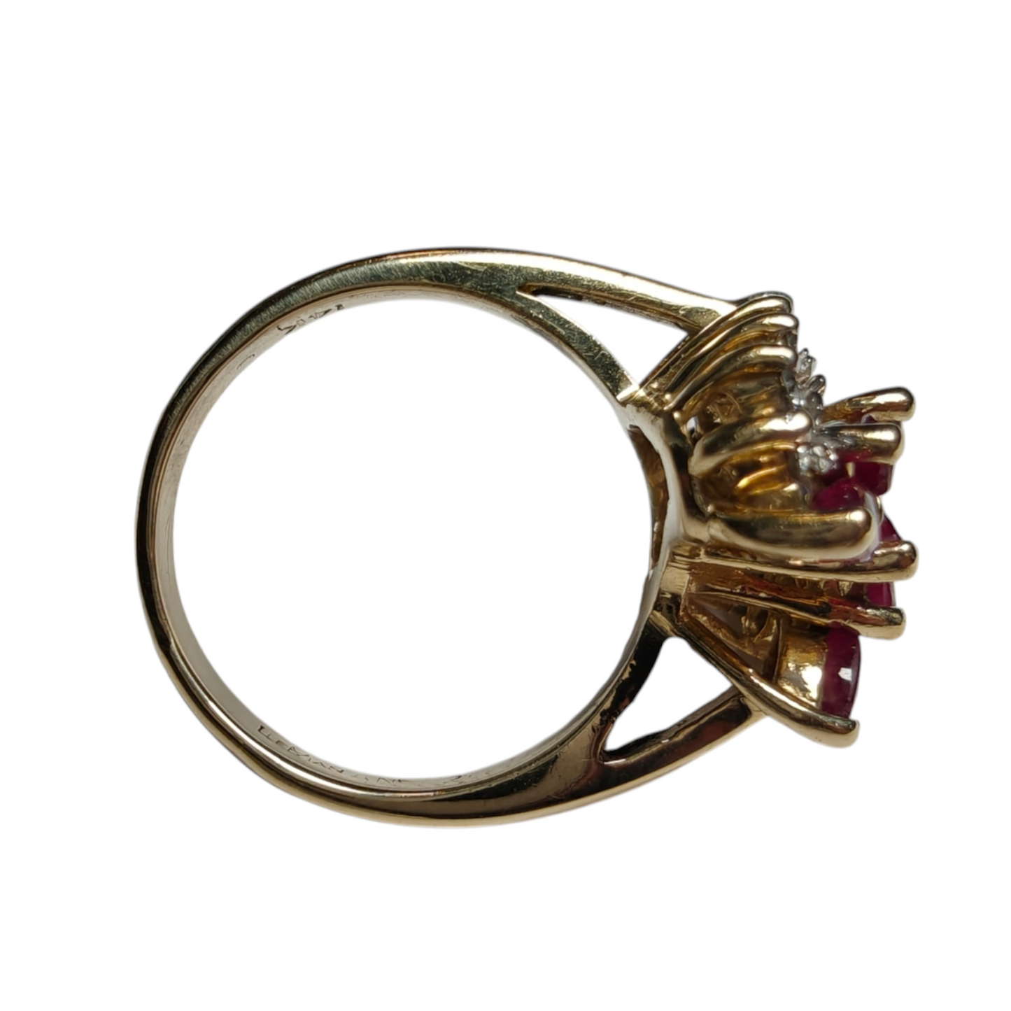 14k Gold Ruby and Diamond Cluster Ring, Size 6