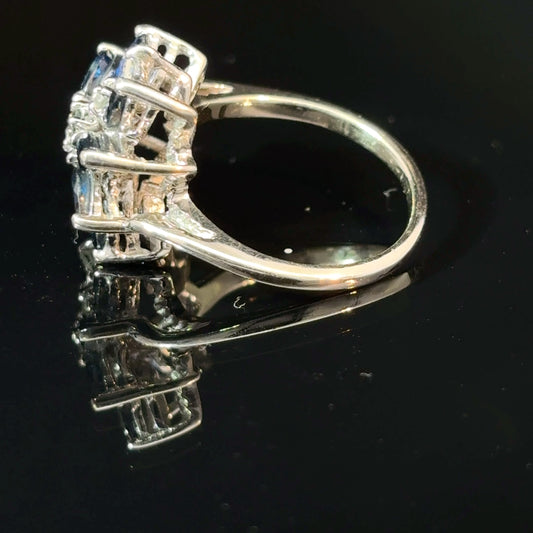 14K White Gold Sapphire and Diamond Floral Cluster Ring, Size 5 1/4 — image 2 of 4