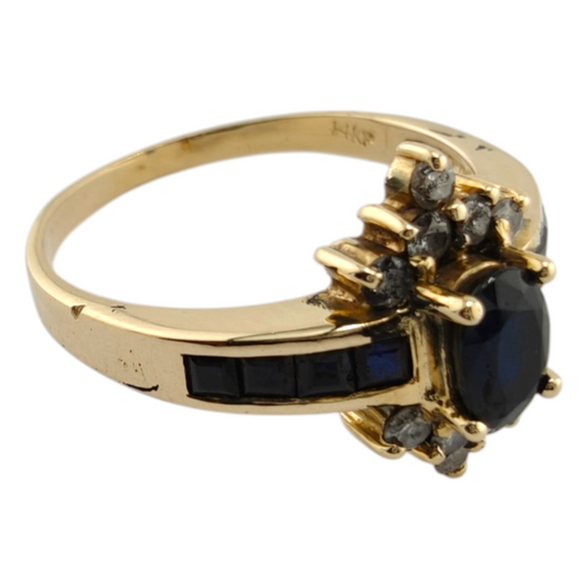 14k Yellow Gold Ring with Diamonds and Sapphires