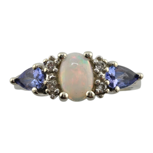 Exquisite White Gold Opal & Tanzanite Ring