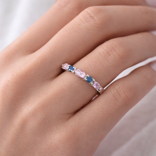 10k White Gold Ring with Diamonds and Sapphires