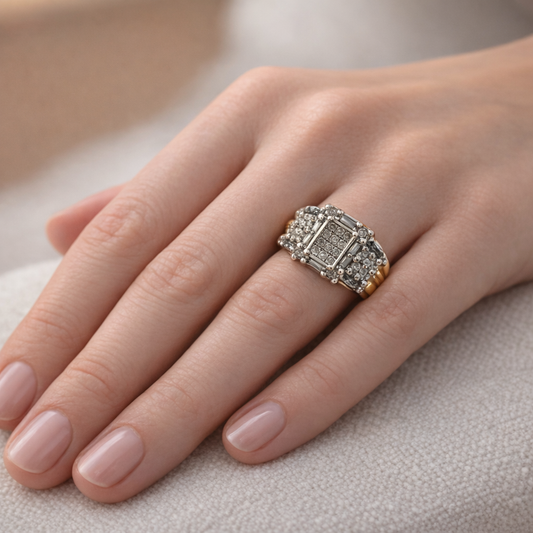 14k White Gold Diamond Ring with Mixed Shapes