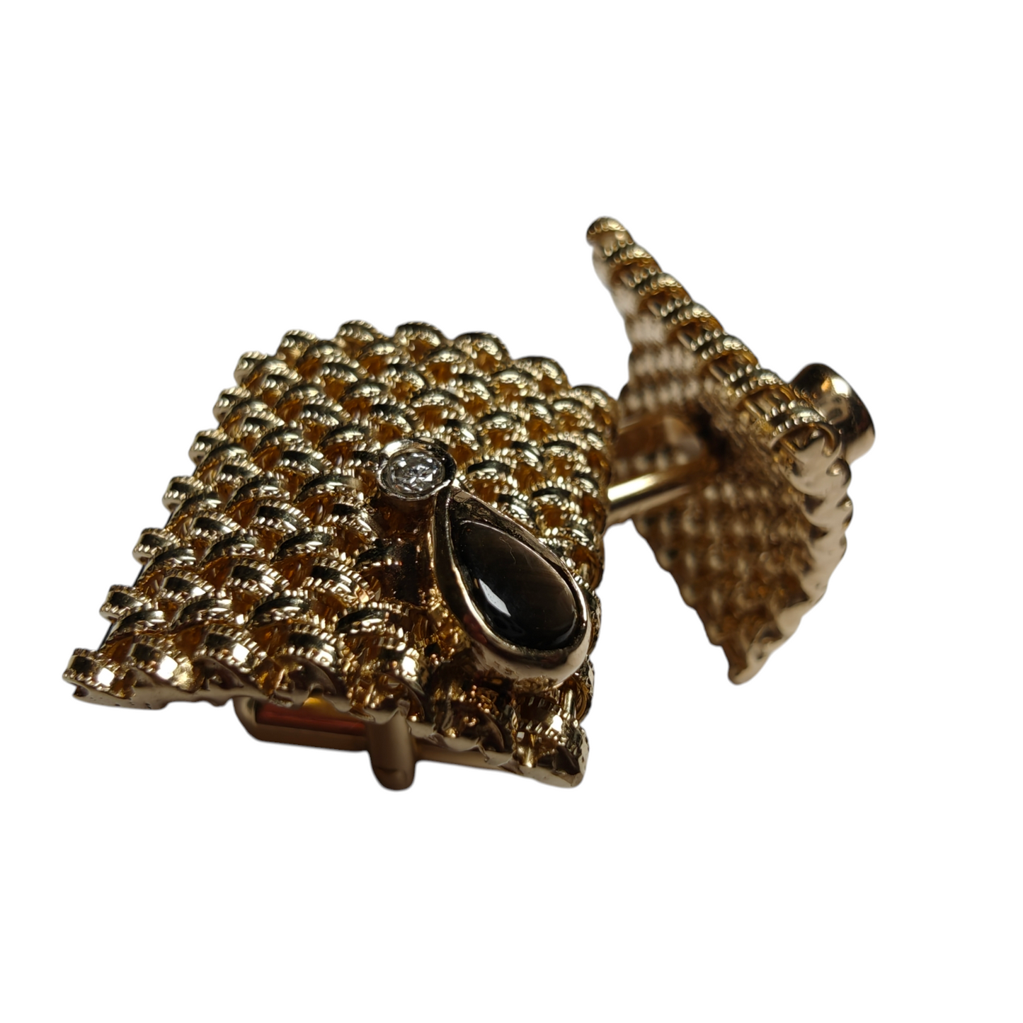 14k Gold Cufflinks with Diamonds and Yellow Sapphires