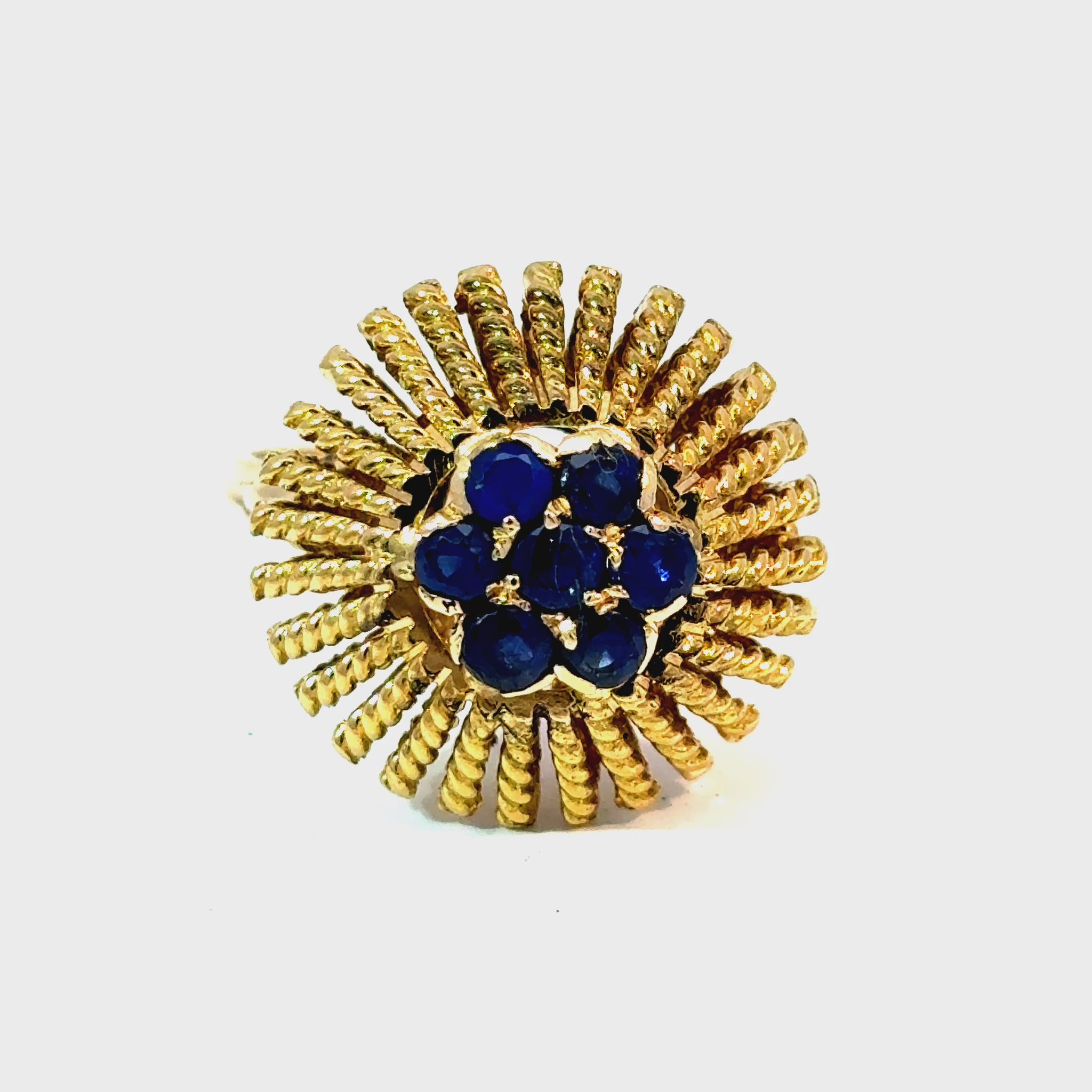 18K Yellow Gold Sapphire Sunburst Cluster Ring, Size 7.5 — video 1 of 1