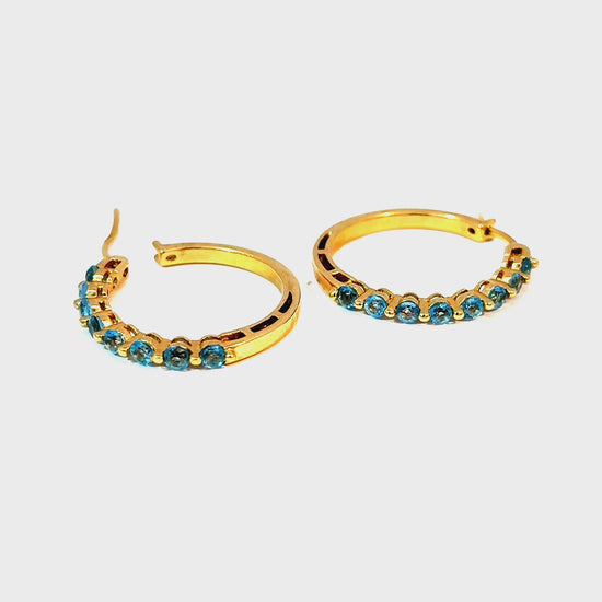 Estate 14k Yellow Gold Blue Topaz Hoop Earrings — video 1 of 1