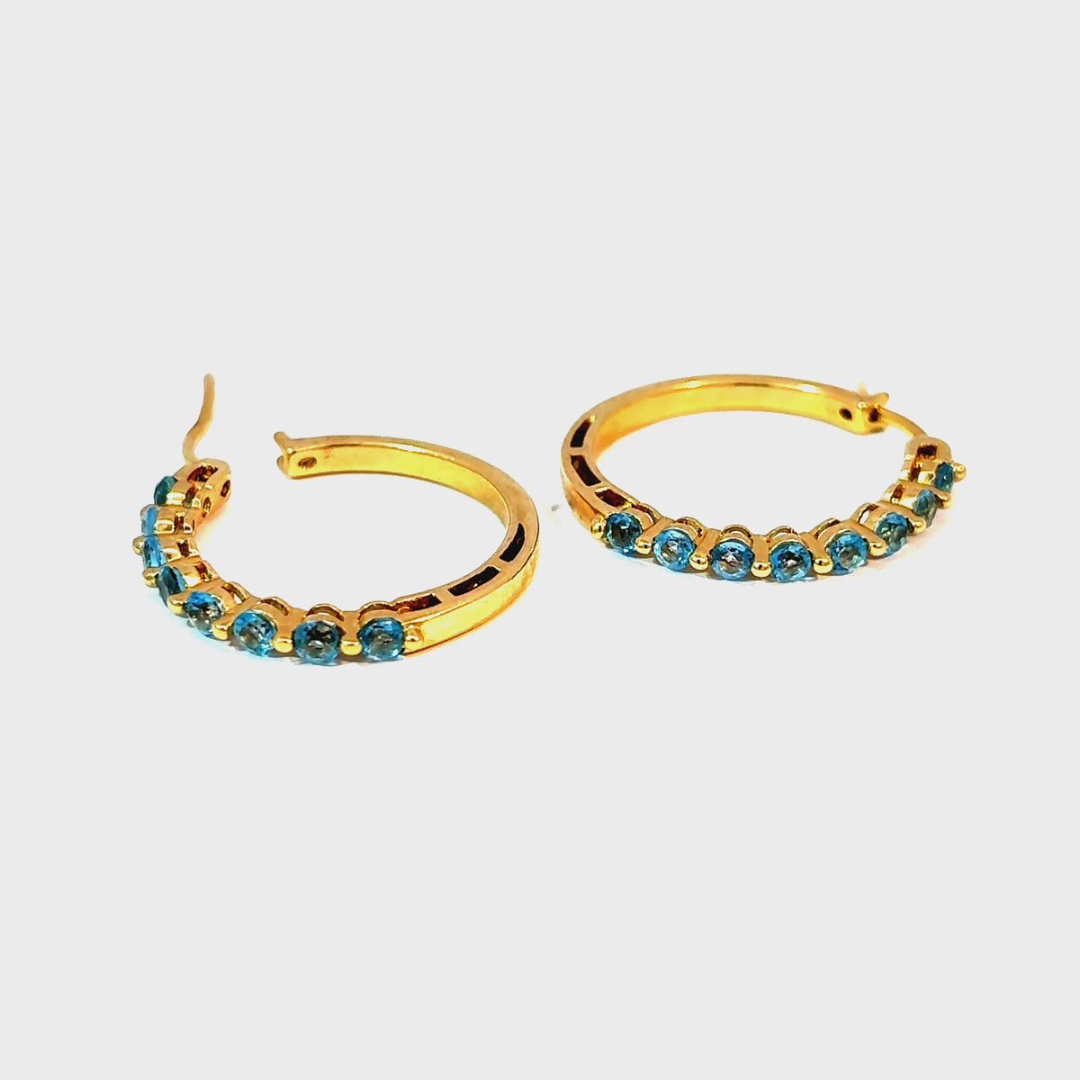 Estate 14k Yellow Gold Blue Topaz Hoop Earrings — video 1 of 1
