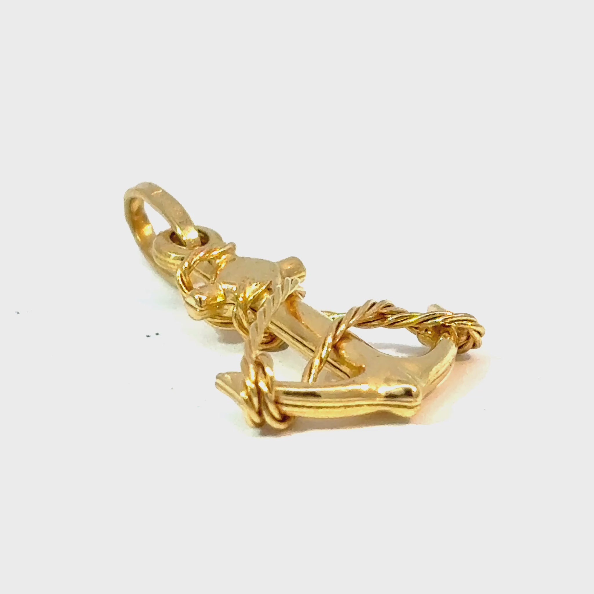 18K Yellow Gold Anchor Charm Pendant with Rope Detail — video 1 of 1