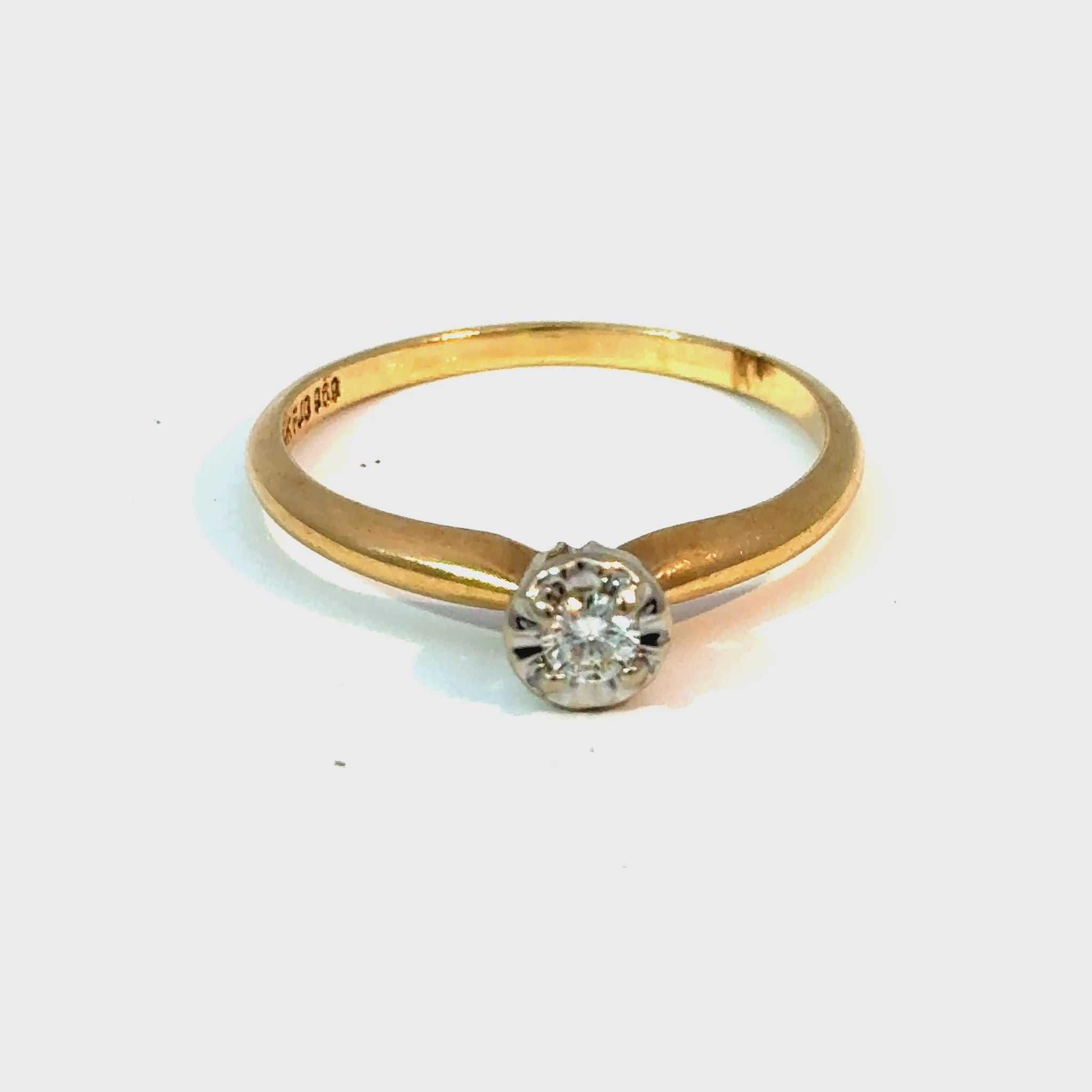 14K Yellow Gold Round Diamond Solitaire Ring Size 5.25 — video 1 of 1