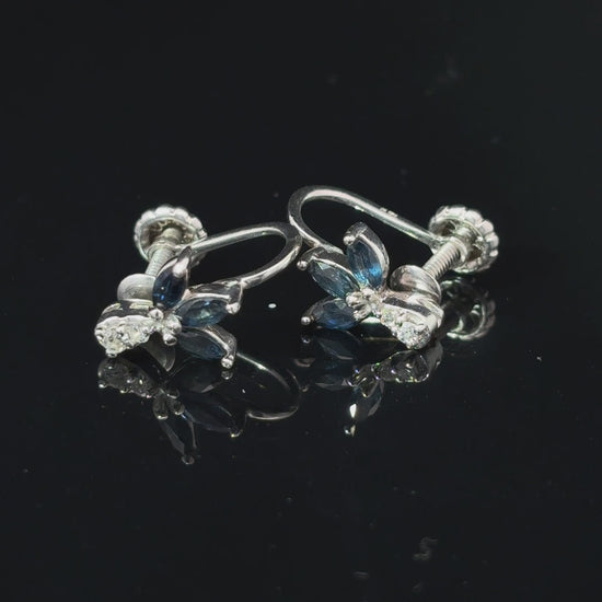 14K White Gold Sapphire and Diamond Screw-Back Non-Pierced Earrings — video 1 of 1