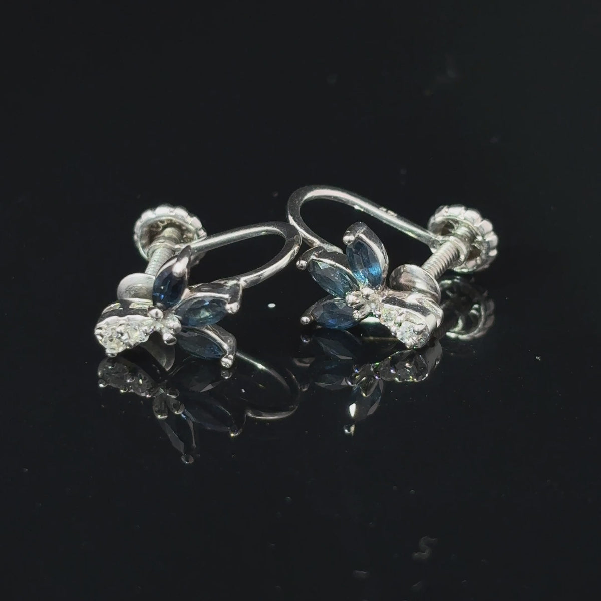 14K White Gold Sapphire and Diamond Screw-Back Non-Pierced Earrings — video 1 of 1