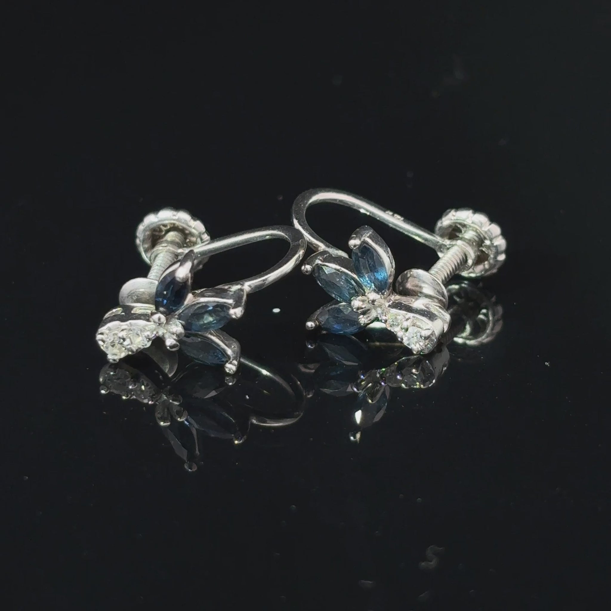 14K White Gold Sapphire and Diamond Screw-Back Non-Pierced Earrings — video 1 of 1