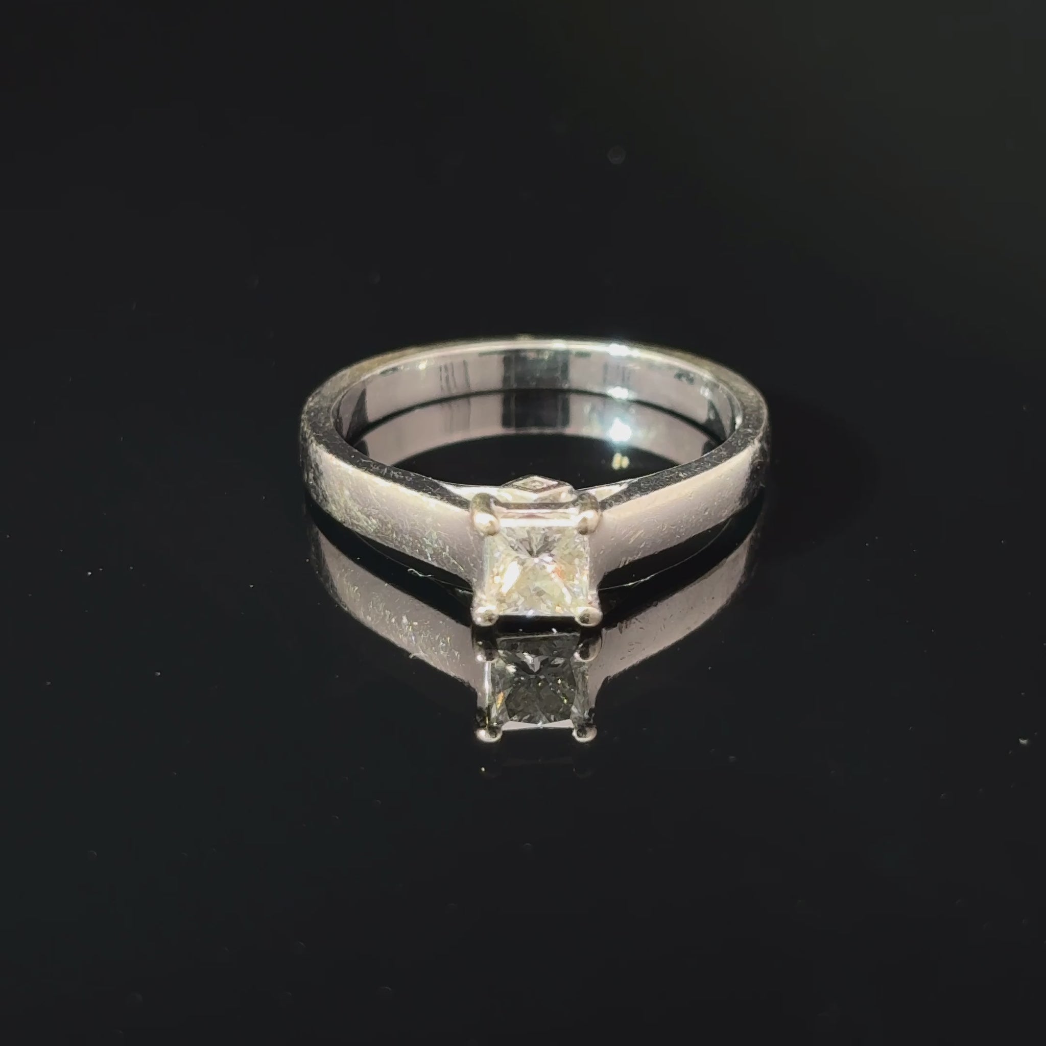 14k White Gold 0.40 Carat Princess-Cut Diamond Solitaire Ring Size 6 — video 1 of 1