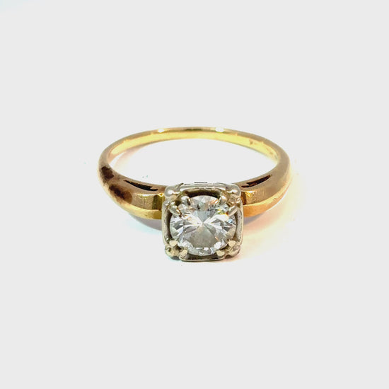 14K Yellow Gold Round Diamond Solitaire Ring with White Metal Head — video 1 of 1