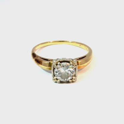 14K Yellow Gold Round Diamond Solitaire Ring with White Metal Head — video 1 of 1