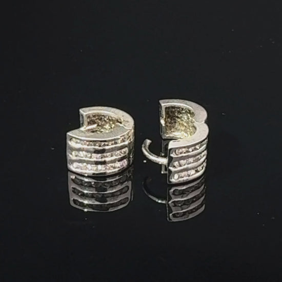 14K White Gold Cubic Zirconia Huggie Hoop Earrings — video 1 of 1