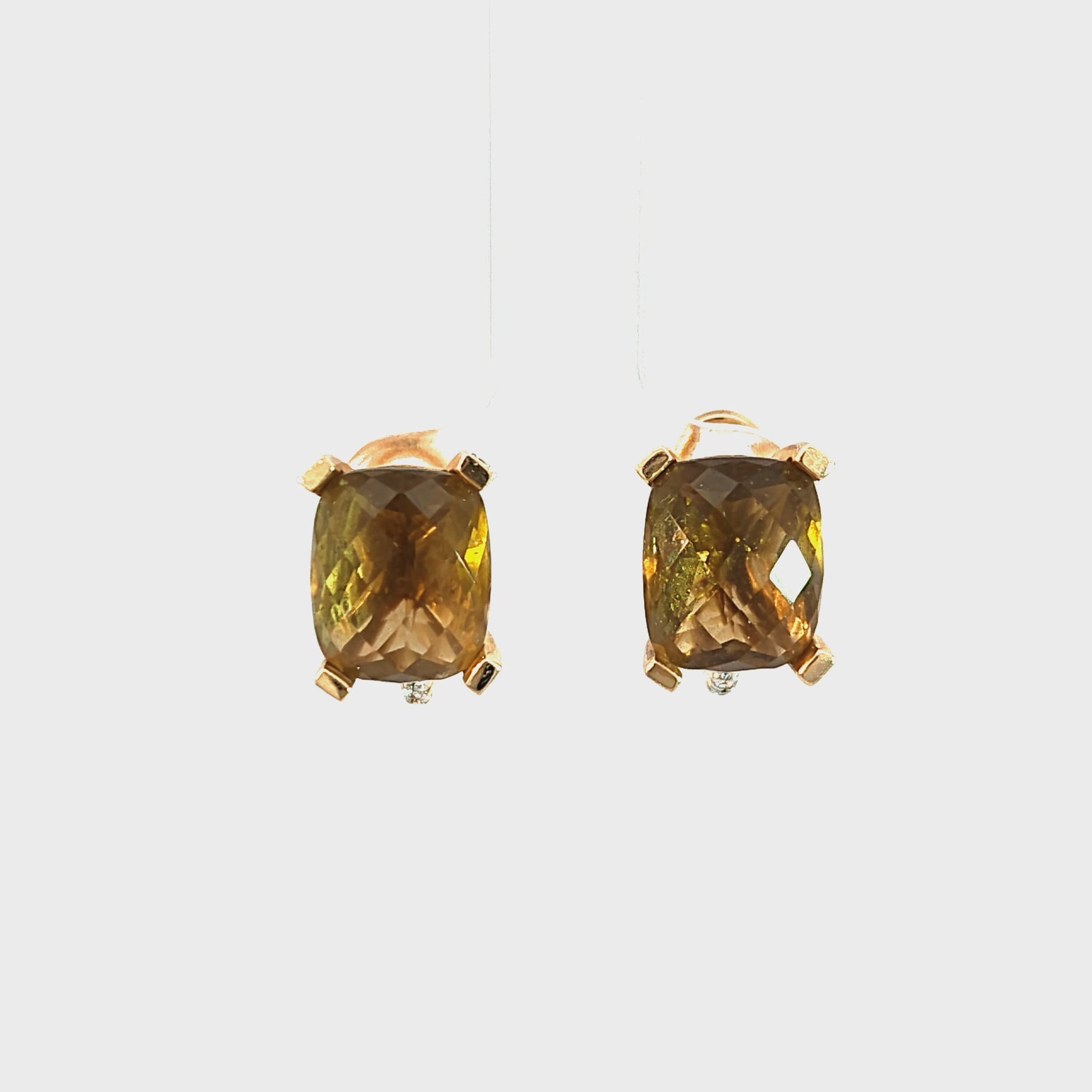 14K Yellow Gold Smoky Quartz and Diamond Clip-Back Earrings — video 1 of 1