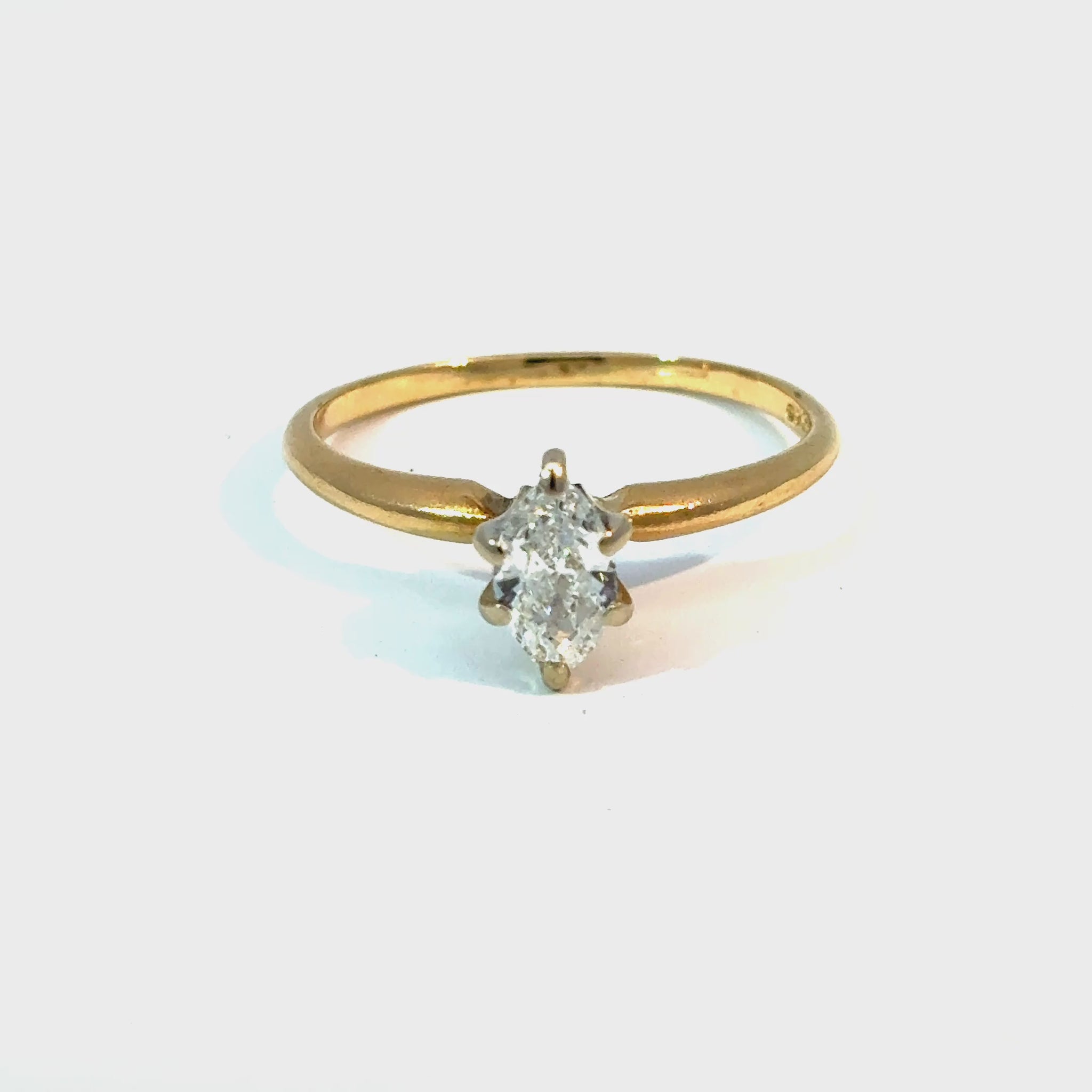 14k Yellow Gold Marquise-Cut Natural Diamond Solitaire Ring, Approx. 0.50 ct, Size 5.75 — video 1 of 1