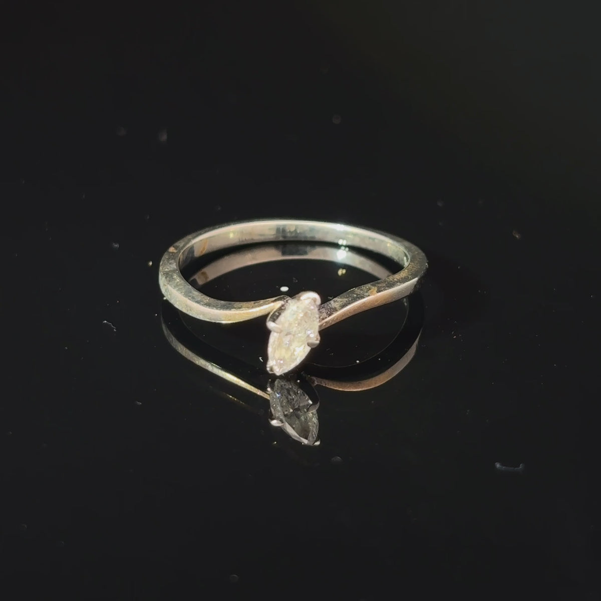 18k White Gold Marquise Diamond Solitaire Ring, Size 5 — video 1 of 1