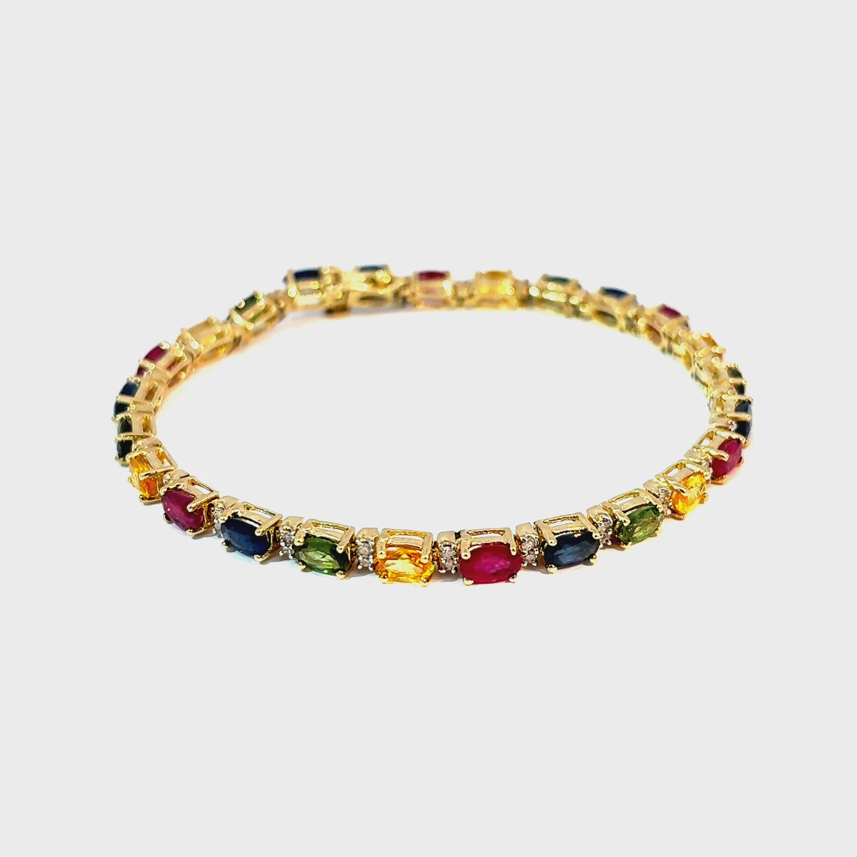 14K Yellow Gold Multi-Gem Tennis Bracelet with Sapphires, Rubies, Citrines, Green Tourmalines and Diamond Accents — video 1 of 1