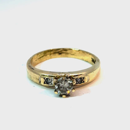 14K Yellow Gold Round Diamond Three-Stone Ring, 0.45 Ct. Center, Size 8.5 — video 1 of 1
