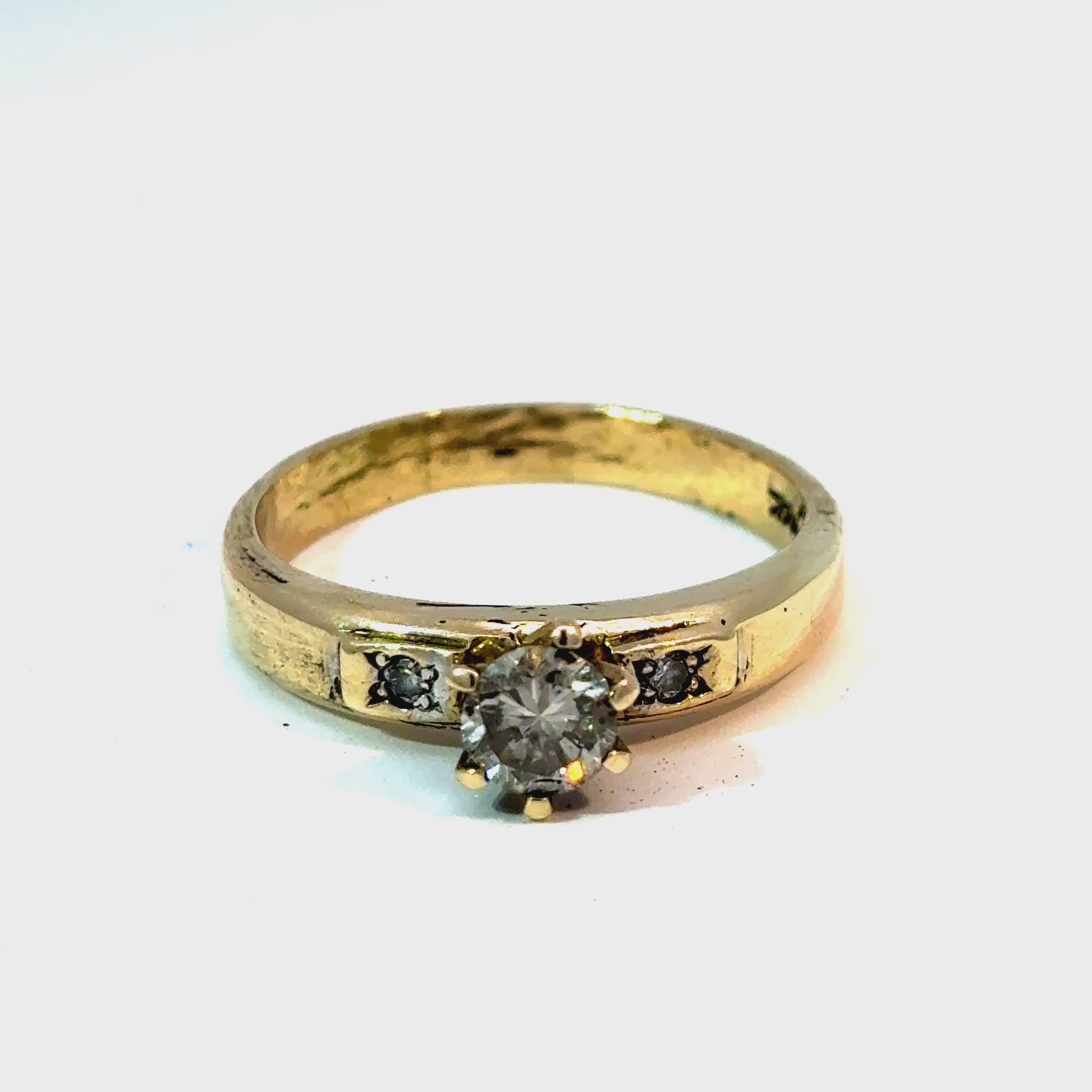 14K Yellow Gold Round Diamond Three-Stone Ring, 0.45 Ct. Center, Size 8.5 — video 1 of 1