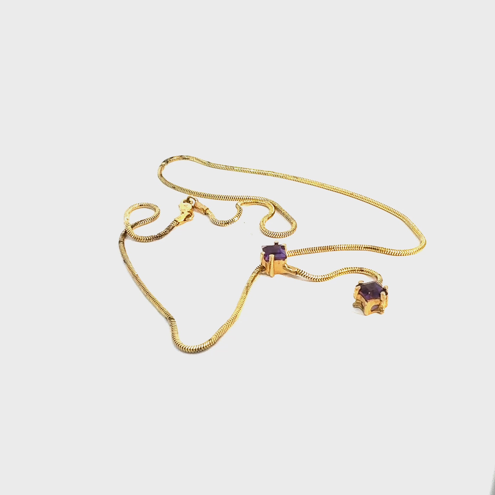 14k Yellow Gold Snake Chain Y-Necklace with Purple Square-Cut Stones — video 1 of 1