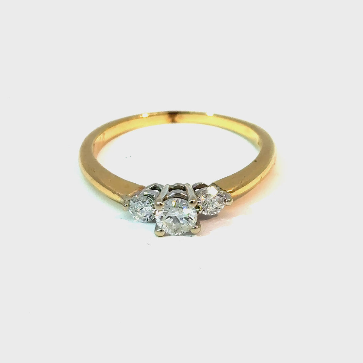 14K Yellow Gold Three-Stone Diamond Ring, Size 8 — video 1 of 1