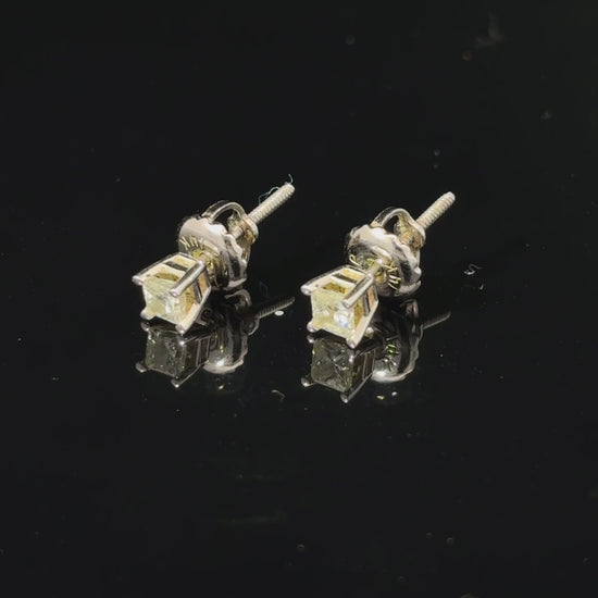 14K White Gold Princess-Cut Diamond Stud Earrings, Approx. 0.25 CTW — video 1 of 1