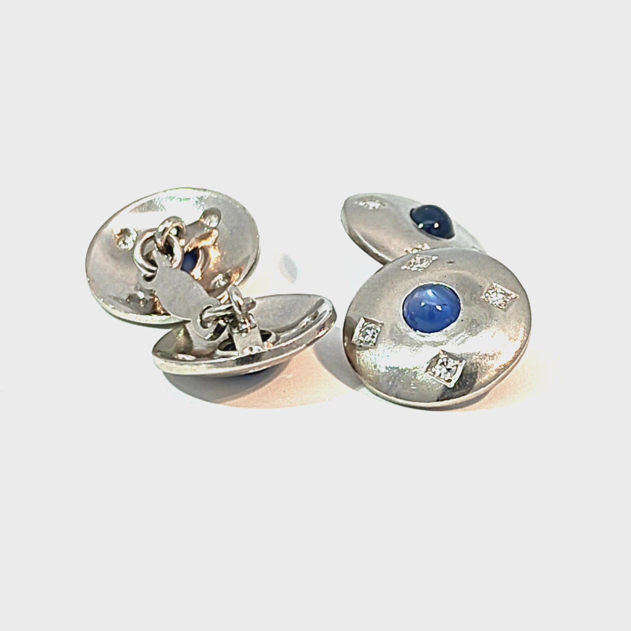 Platinum Sapphire and Diamond Double-Sided Chain-Link Cufflinks — video 1 of 1