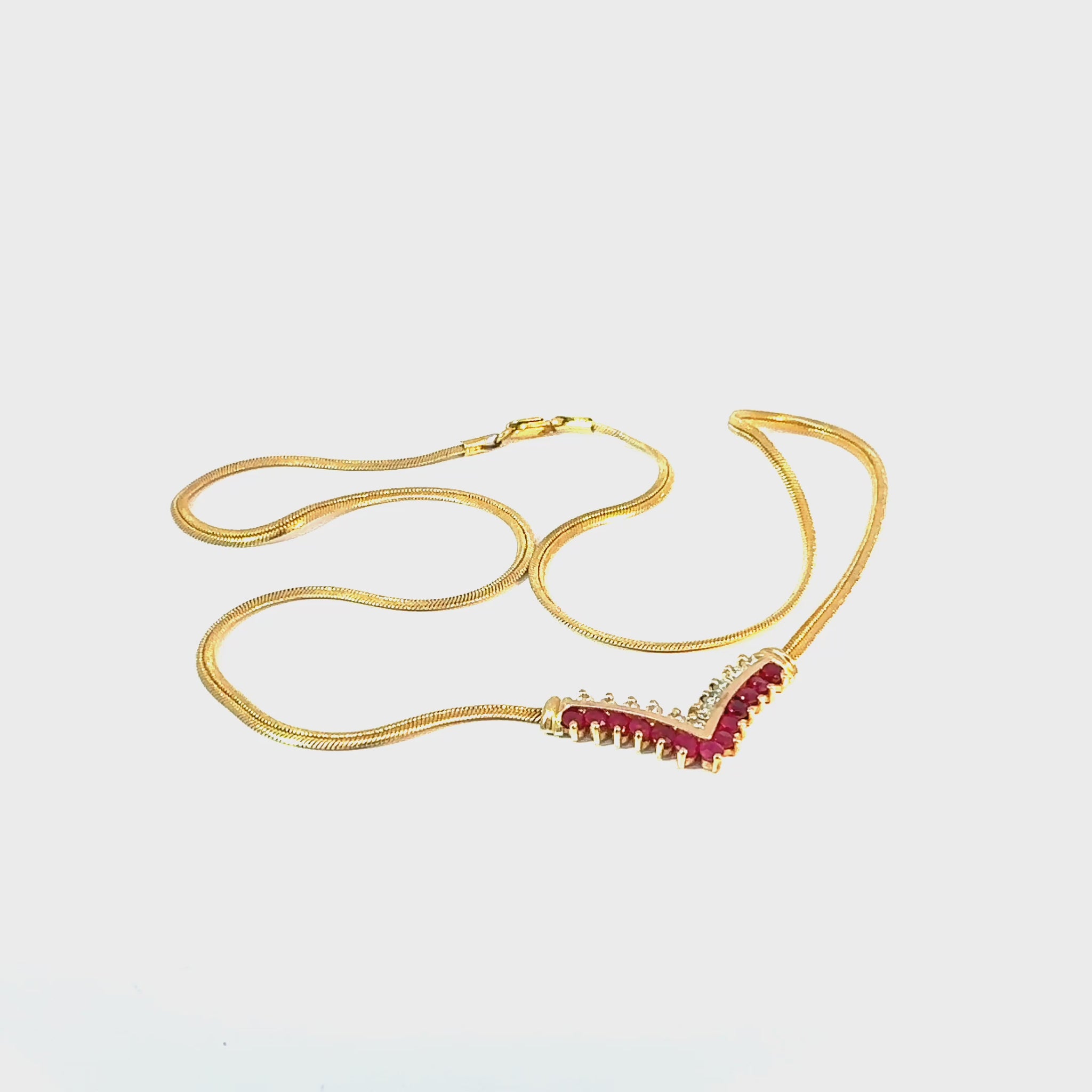 18K Yellow Gold Ruby and Diamond V-Motif Necklace — video 1 of 1