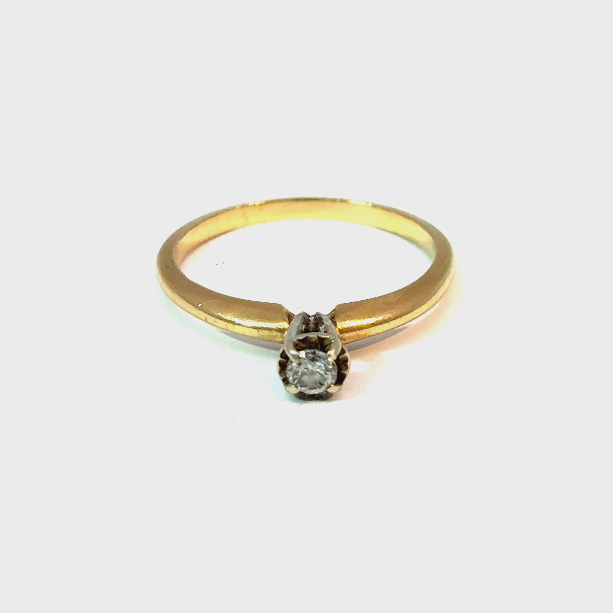 14K Yellow Gold Round Diamond Solitaire Ring Size 6 — video 1 of 1