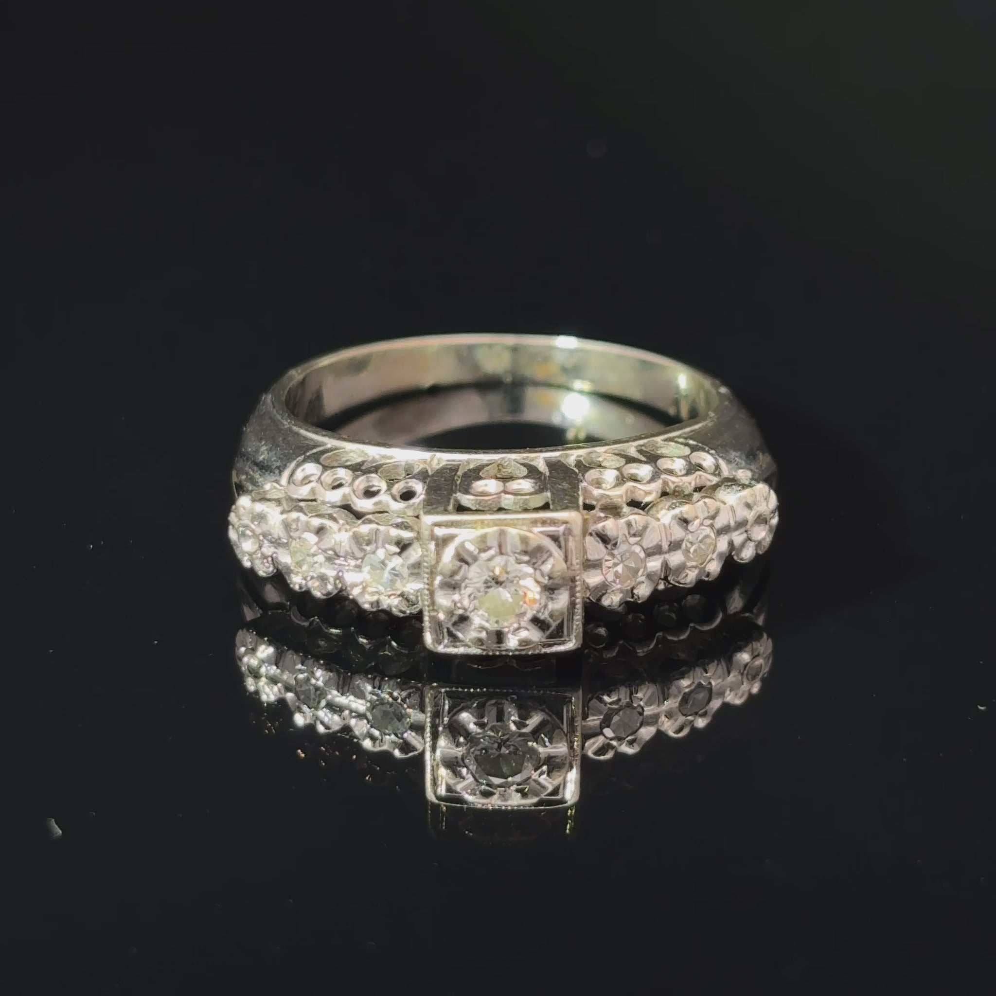 18K White Gold Diamond Cluster Ring, Size 8, Approx. 0.25 CTW — video 1 of 1