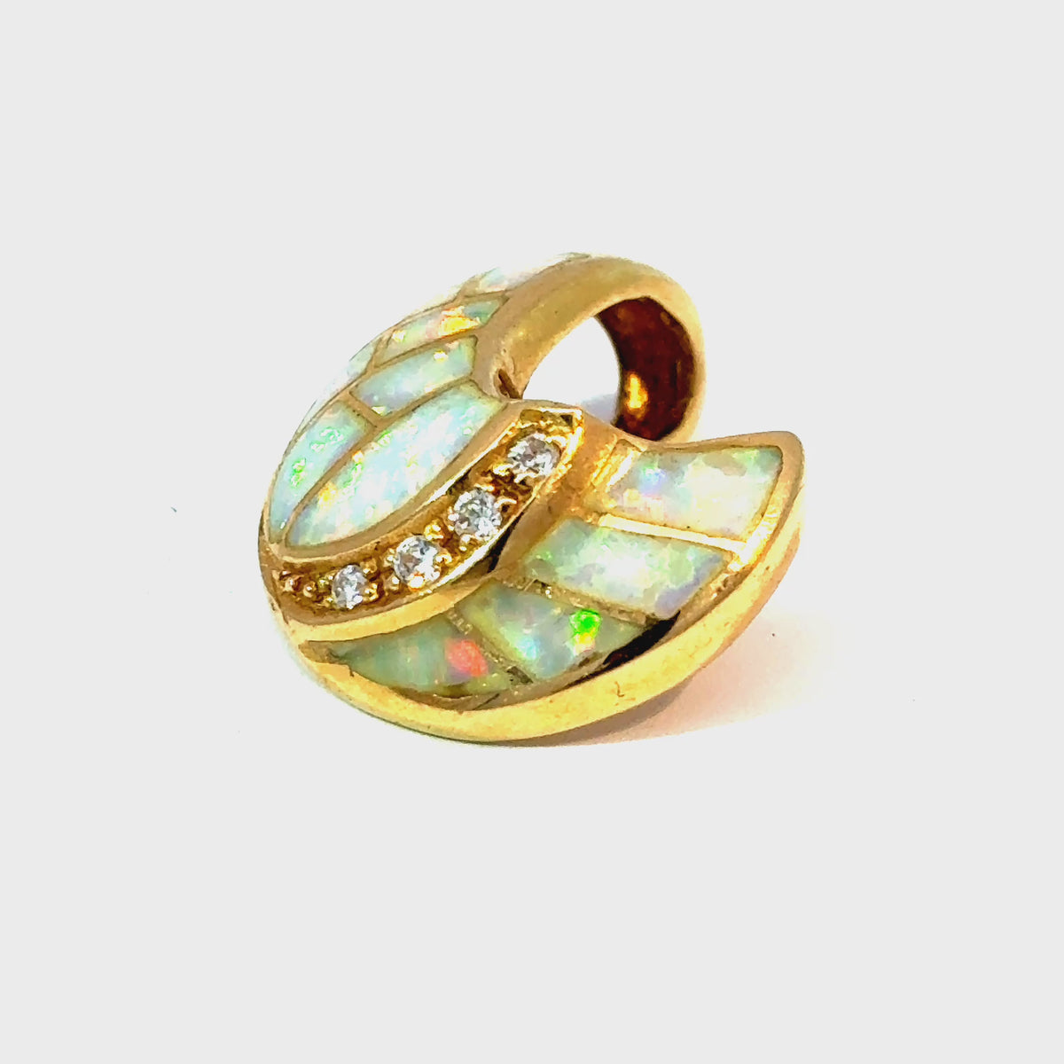 14K Yellow Gold Opal Inlay and Diamond Swirl Slide Pendant — video 1 of 1