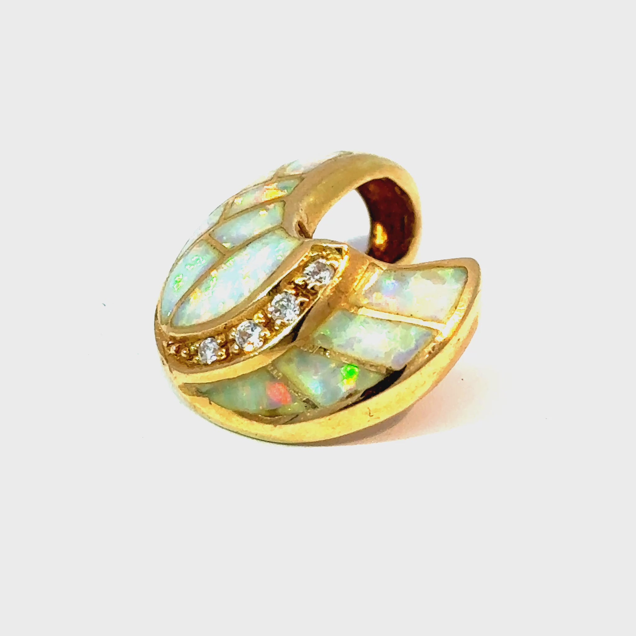 14K Yellow Gold Opal Inlay and Diamond Swirl Slide Pendant — video 1 of 1