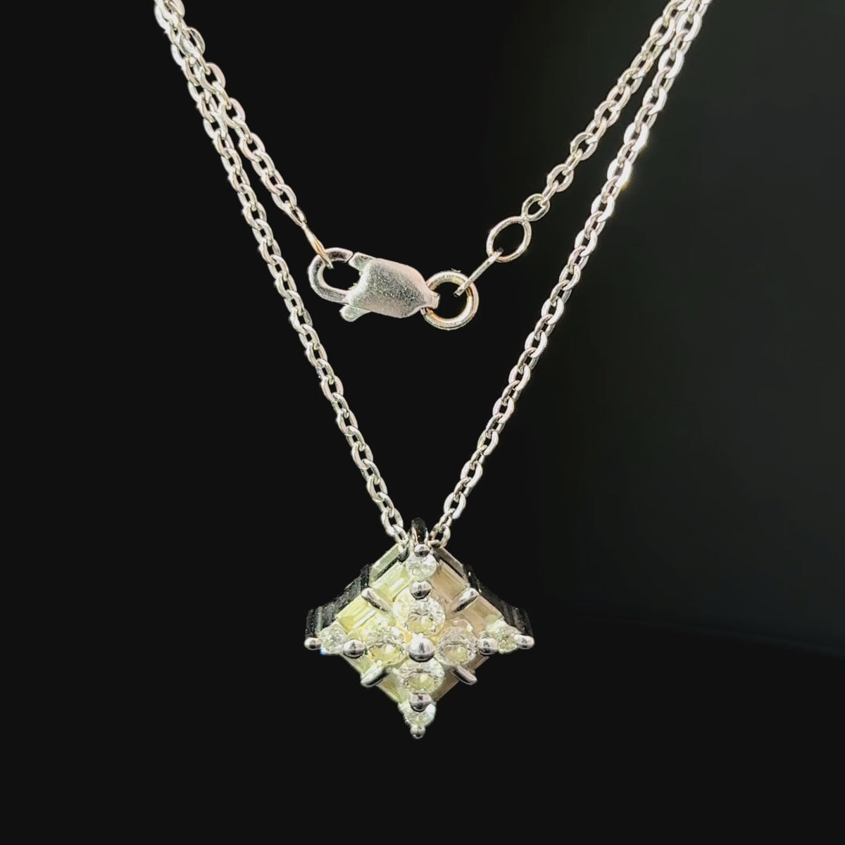 14K White Gold Diamond Cluster Pendant Necklace, 18.5 Inches — video 1 of 1