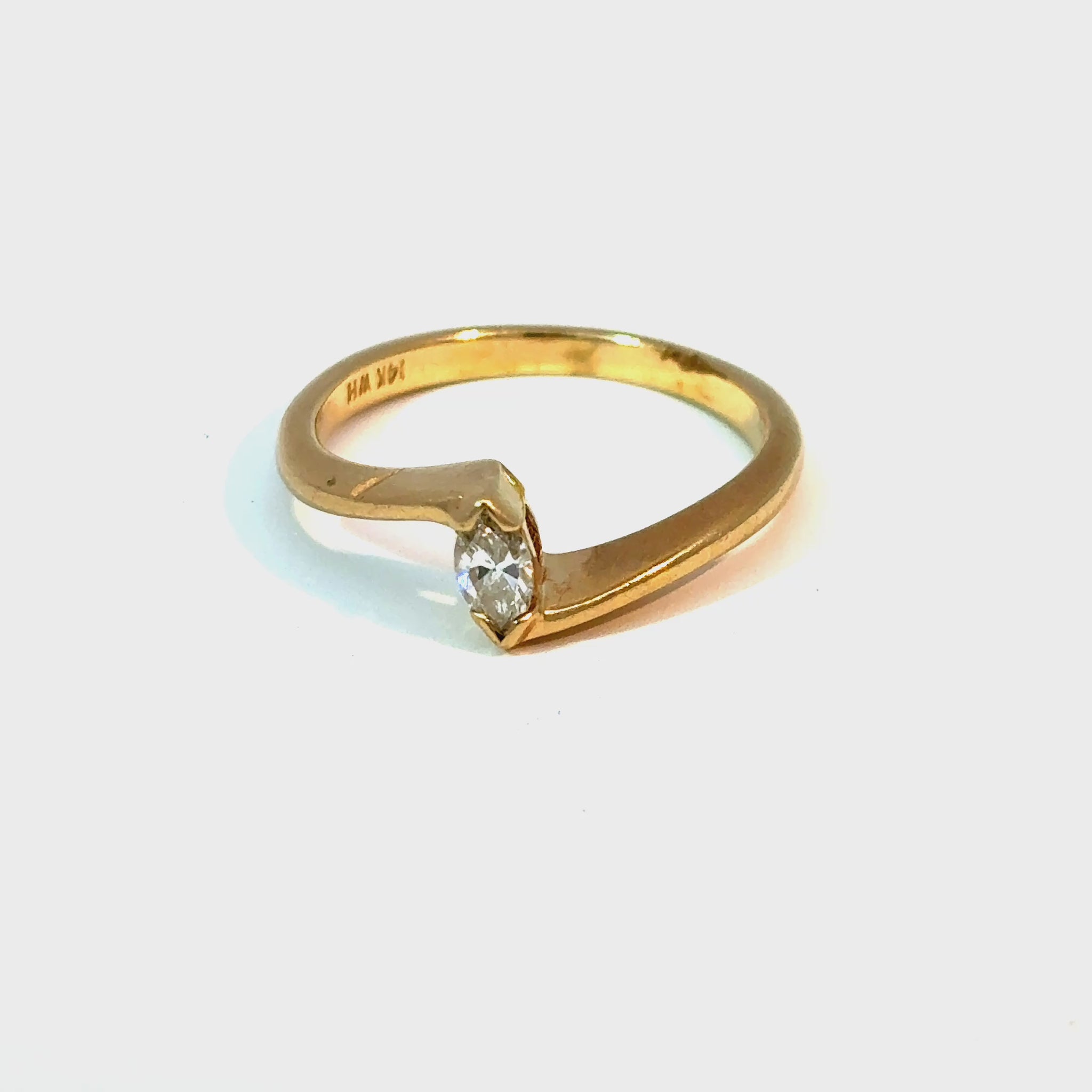 14K Yellow Gold Marquise Diamond Bypass Solitaire Ring, Size 5 1/2 — video 1 of 1