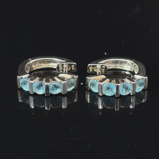 14K White Gold Blue Cubic Zirconia Half-Hoop Earrings — video 1 of 1