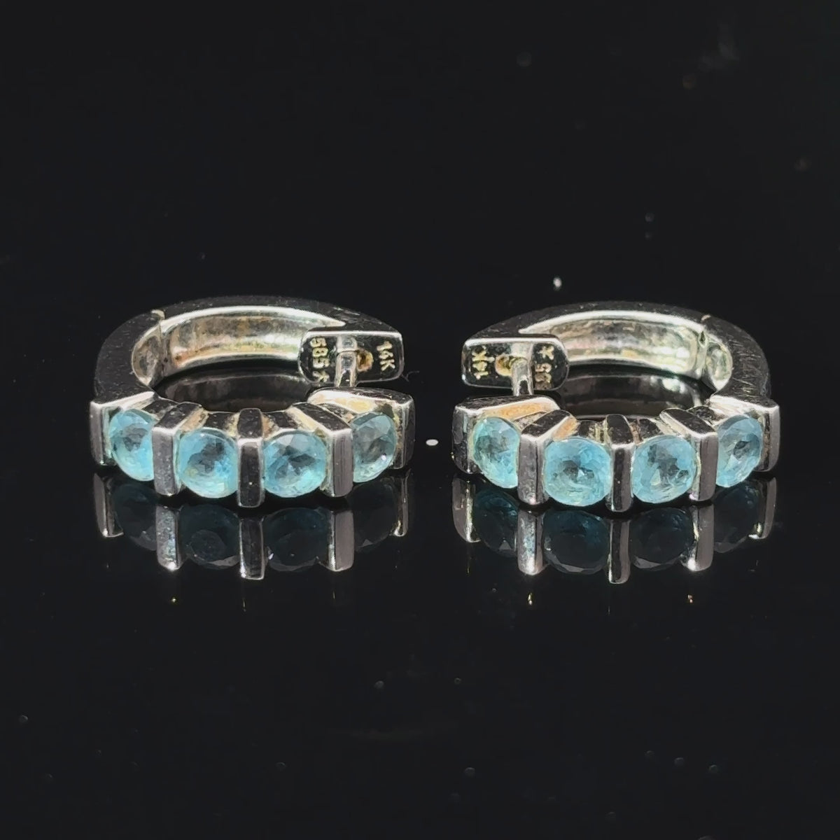 14K White Gold Blue Cubic Zirconia Half-Hoop Earrings — video 1 of 1