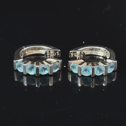 14K White Gold Blue Cubic Zirconia Half-Hoop Earrings — video 1 of 1