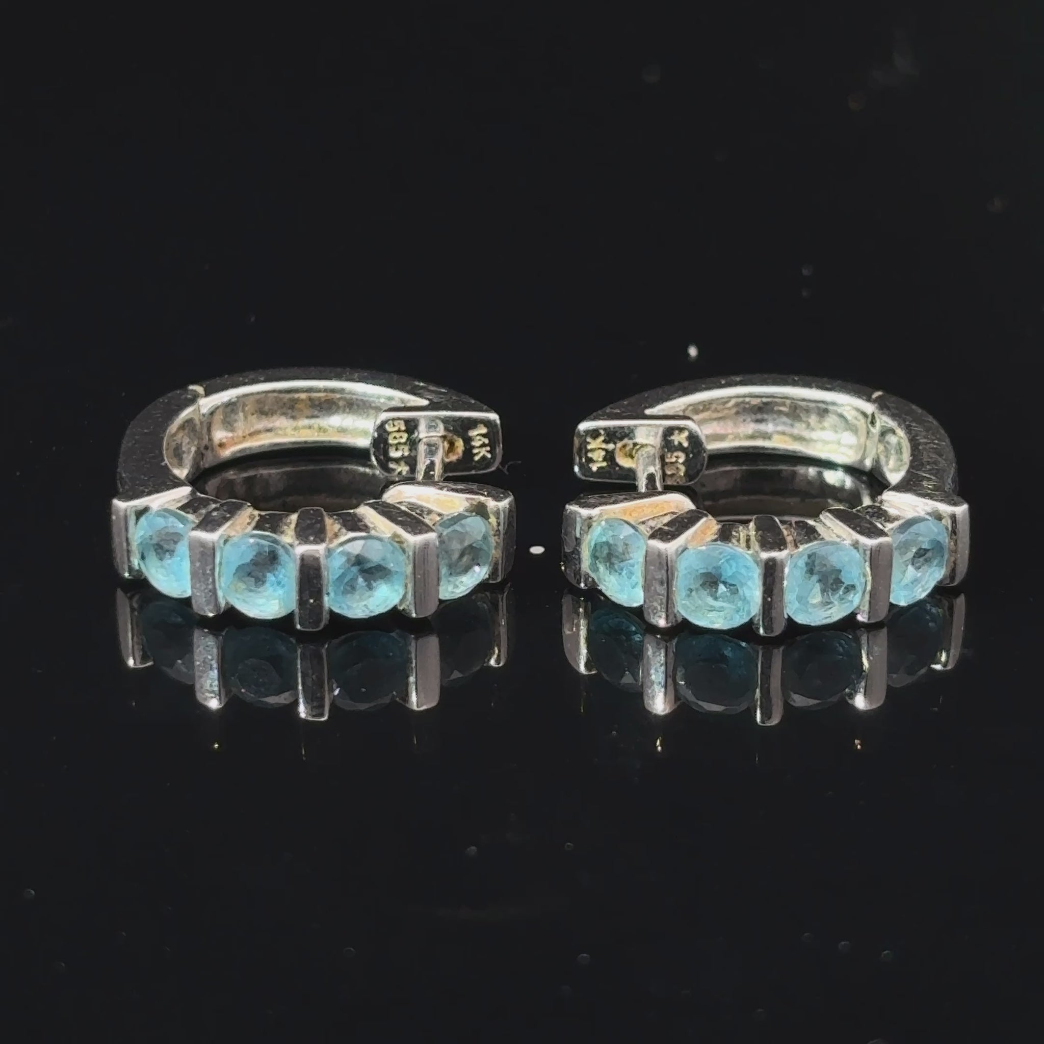 14K White Gold Blue Cubic Zirconia Half-Hoop Earrings — video 1 of 1