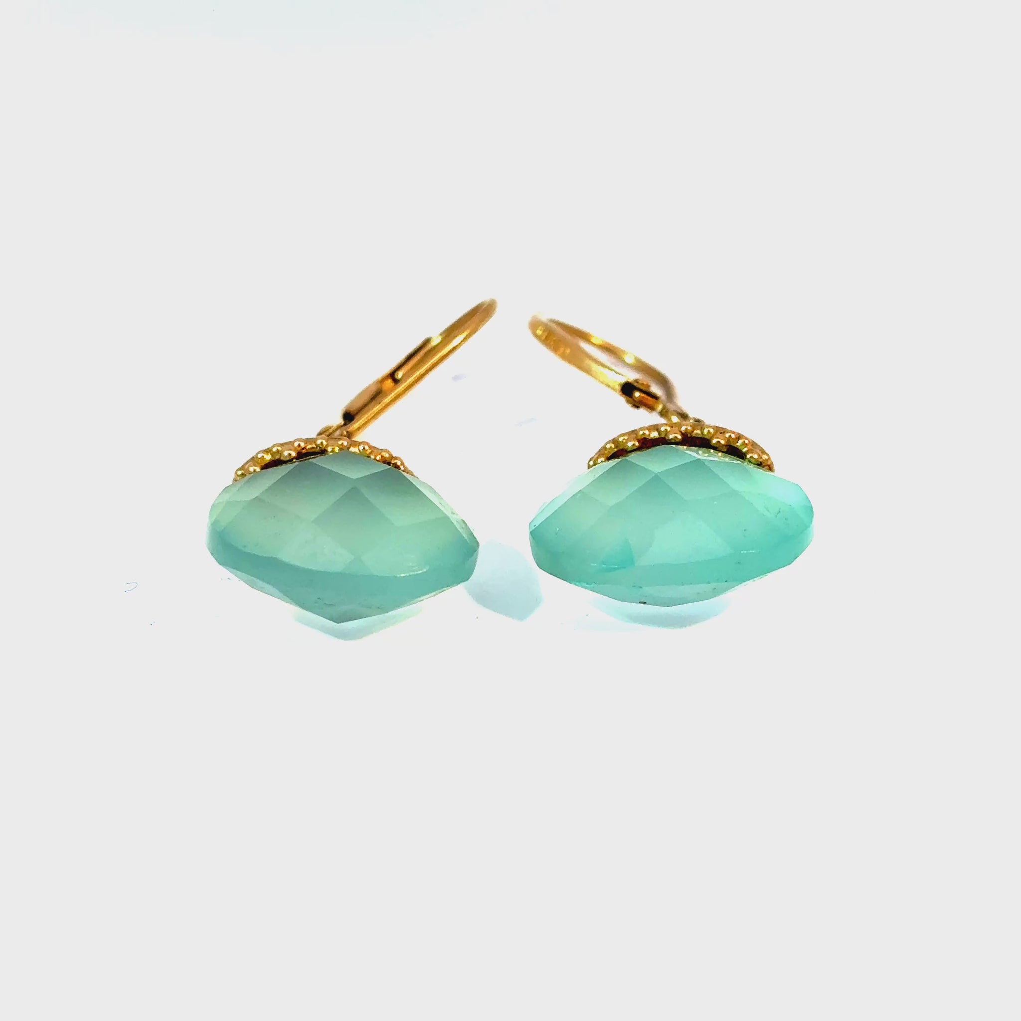 14k Yellow Gold Blue Chalcedony Briolette Drop Earrings — video 1 of 1