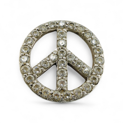 Vintage Silver Peace Sign Pendant with Zirconia