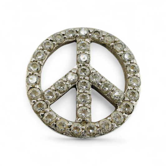Vintage Silver Peace Sign Pendant with Zirconia