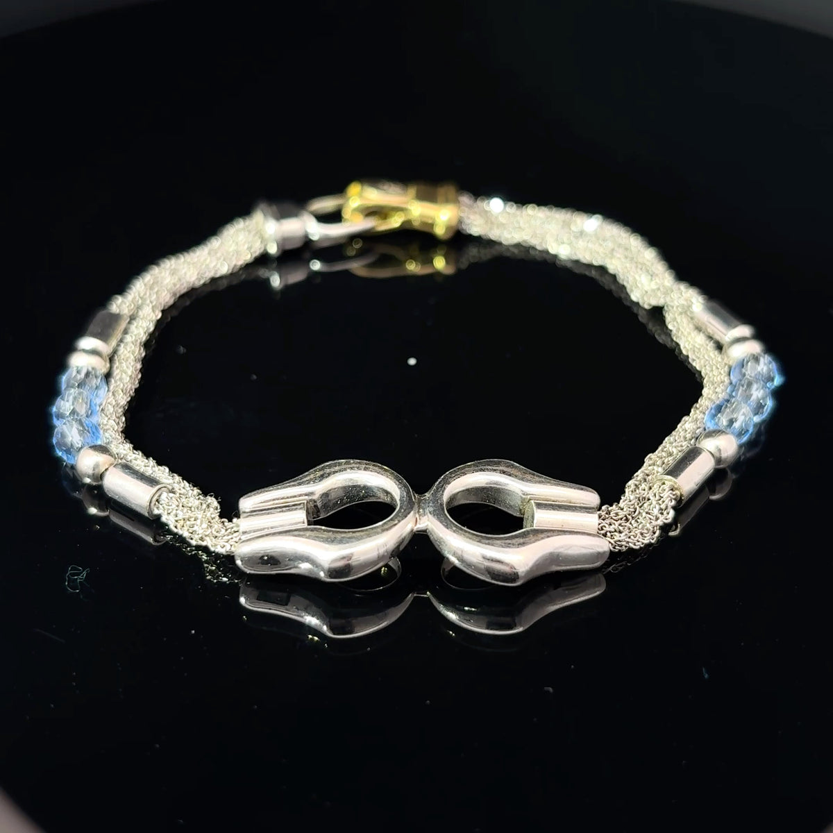 18K White Gold Blue Topaz Multi-Strand Mesh Bracelet — image 1 of 4