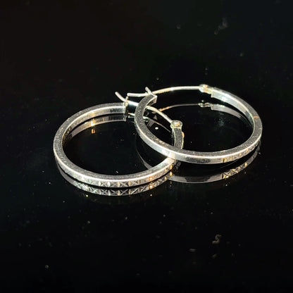 Estate 14k White Gold Engraved Hoop Earrings, 1 Inch — image 1 of 4