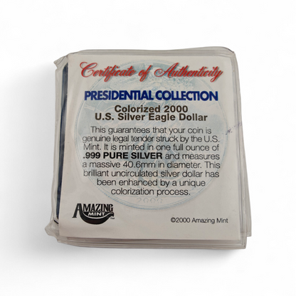 2000 Colorized Silver Eagle Dollar Bush Presidential Collection .999 pure silver