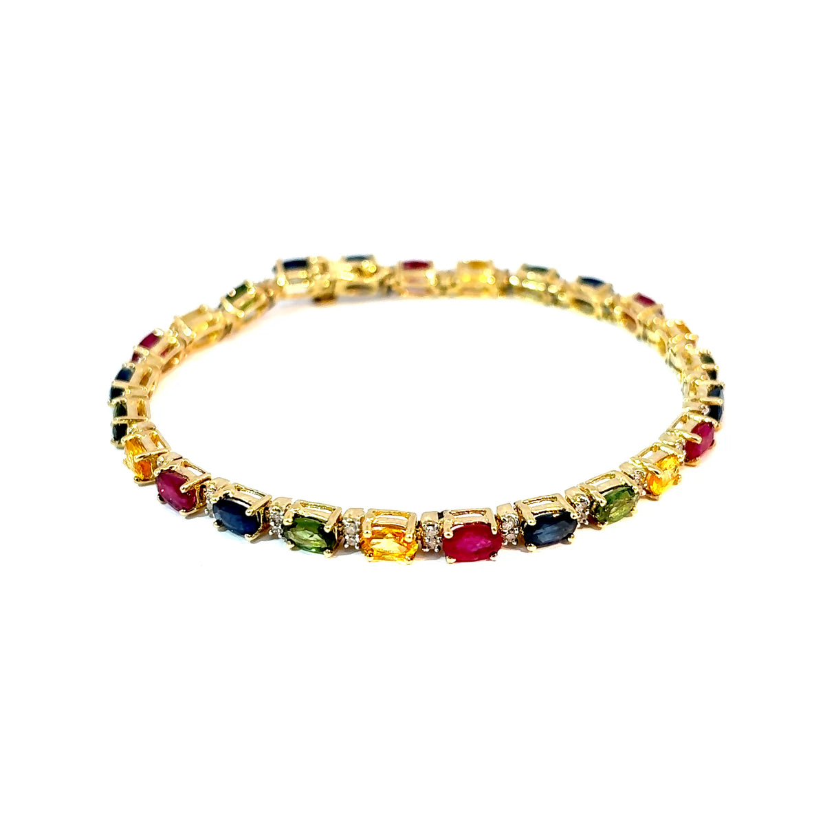 14K Yellow Gold Multi-Gem Tennis Bracelet with Sapphires, Rubies, Citrines, Green Tourmalines and Diamond Accents — image 1 of 4