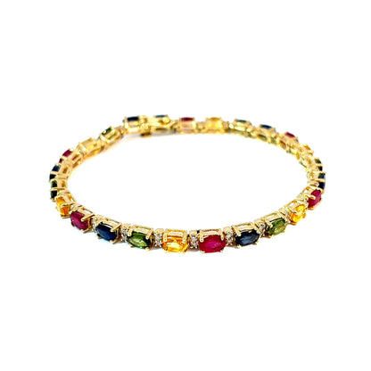 14K Yellow Gold Multi-Gem Tennis Bracelet with Sapphires, Rubies, Citrines, Green Tourmalines and Diamond Accents — image 1 of 4