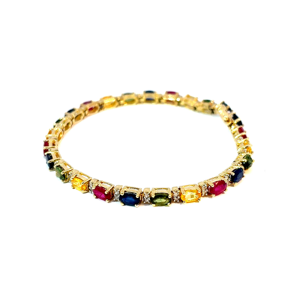 14K Yellow Gold Multi-Gem Tennis Bracelet with Sapphires, Rubies, Citrines, Green Tourmalines and Diamond Accents — image 2 of 4