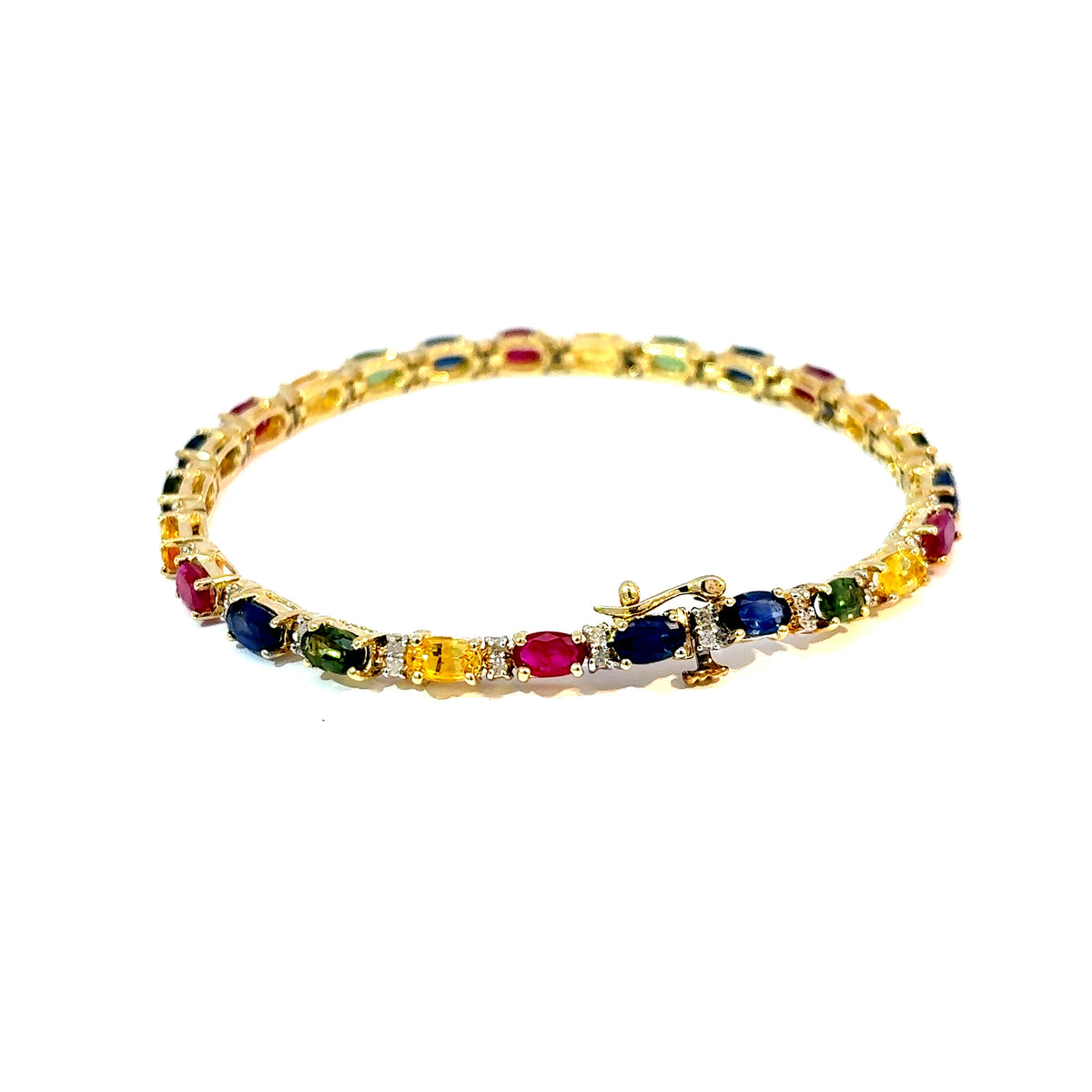 14K Yellow Gold Multi-Gem Tennis Bracelet with Sapphires, Rubies, Citrines, Green Tourmalines and Diamond Accents — image 3 of 4